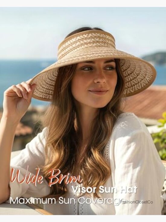 Straw Wide Brim Ponytail UPF 80+ Foldable Sun Hat Visor main image 5
